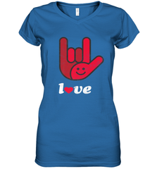 Cute Love Hand Sign Heart Valentines Day Retro Vintage Top Women's V-Neck T-Shirt Women's V-Neck T-Shirt - trendytshirts1