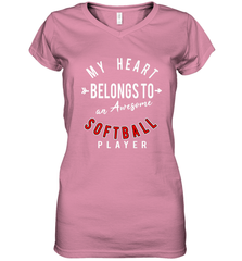 My Heart Belongs To An Awesome Softball Valentines Day Gift Women's V-Neck T-Shirt Women's V-Neck T-Shirt - trendytshirts1