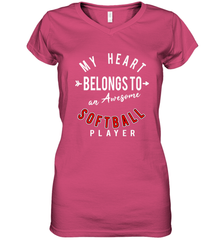 My Heart Belongs To An Awesome Softball Valentines Day Gift Women's V-Neck T-Shirt Women's V-Neck T-Shirt - trendytshirts1