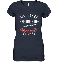 My Heart Belongs To An Awesome Softball Valentines Day Gift Women's V-Neck T-Shirt