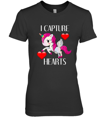 Girls Valentine's Day Unicorn I Capture Hearts Kids Gift Women's Premium T-Shirt Women's Premium T-Shirt / Black / XS Women's Premium T-Shirt - trendytshirts1