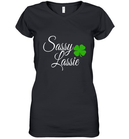 Sassy Lassie St Patty day Women's V-Neck T-Shirt Women's V-Neck T-Shirt / Black / S Women's V-Neck T-Shirt - trendytshirts1