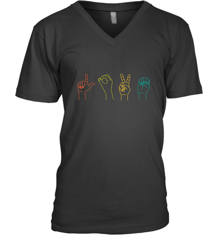 Love ASL Sign language Alphabet Valentines Day Gift idea Men's V-Neck Men's V-Neck / Black / S Men's V-Neck - trendytshirts1