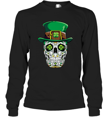 Sugar Skull Leprechaun T Shirt St Patricks Day Women Men Long Sleeve T-Shirt Long Sleeve T-Shirt / Black / S Long Sleeve T-Shirt - trendytshirts1