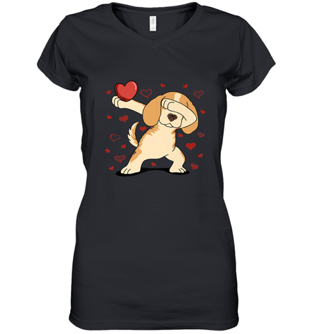Dog Dabbing Heart For Valentine's Day Art Graphics Gift Women's V-Neck T-Shirt Women's V-Neck T-Shirt / Black / S Women's V-Neck T-Shirt - trendytshirts1
