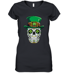 Sugar Skull Leprechaun T Shirt St Patricks Day Women Men Women's V-Neck T-Shirt