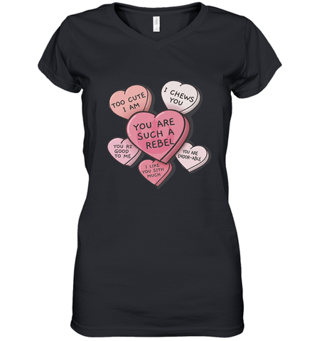 Star Wars Valentines Candy Heart Quotes Women's V-Neck T-Shirt Women's V-Neck T-Shirt / Black / S Women's V-Neck T-Shirt - trendytshirts1