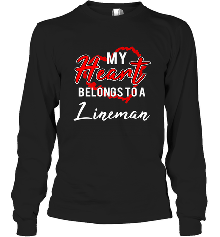 My Heart Belongs To A Lineman Valentines Day Lovely Gift Long Sleeve T-Shirt Long Sleeve T-Shirt / Black / S Long Sleeve T-Shirt - trendytshirts1