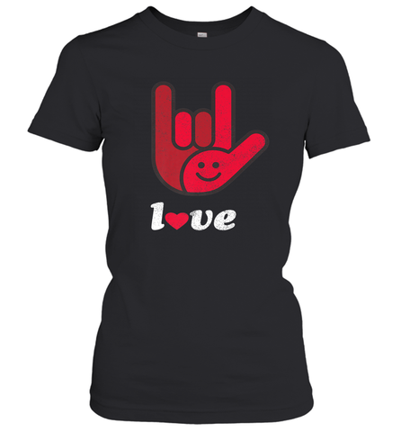 Cute Love Hand Sign Heart Valentines Day Retro Vintage Top Women's T-Shirt Women's T-Shirt / Black / S Women's T-Shirt - trendytshirts1