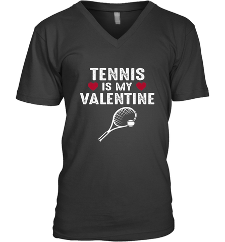 Tennis Is My Valentine Funny Gift For Women Men's V-Neck Men's V-Neck / Black / S Men's V-Neck - trendytshirts1