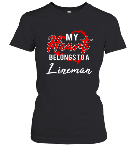 My Heart Belongs To A Lineman Valentines Day Lovely Gift Women's T-Shirt Women's T-Shirt / Black / S Women's T-Shirt - trendytshirts1