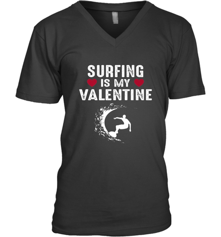 Surfing Is My Valentine Surfer Surfing Gift Men's V-Neck Men's V-Neck / Black / S Men's V-Neck - trendytshirts1