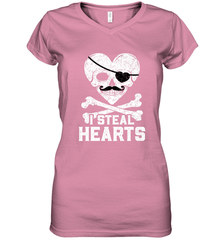 I Steal Hearts Valentine's Day Pirate Skull Art Graphics Women's V-Neck T-Shirt Women's V-Neck T-Shirt - trendytshirts1