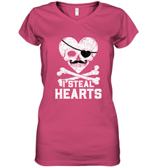 I Steal Hearts Valentine's Day Pirate Skull Art Graphics Women's V-Neck T-Shirt Women's V-Neck T-Shirt - trendytshirts1