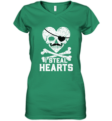 I Steal Hearts Valentine's Day Pirate Skull Art Graphics Women's V-Neck T-Shirt Women's V-Neck T-Shirt - trendytshirts1