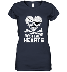 I Steal Hearts Valentine's Day Pirate Skull Art Graphics Women's V-Neck T-Shirt Women's V-Neck T-Shirt - trendytshirts1