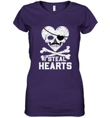 I Steal Hearts Valentine's Day Pirate Skull Art Graphics Women's V-Neck T-Shirt Women's V-Neck T-Shirt - trendytshirts1