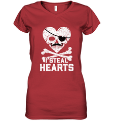 I Steal Hearts Valentine's Day Pirate Skull Art Graphics Women's V-Neck T-Shirt Women's V-Neck T-Shirt - trendytshirts1