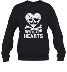 I Steal Hearts Valentine's Day Pirate Skull Art Graphics Crewneck Sweatshirt