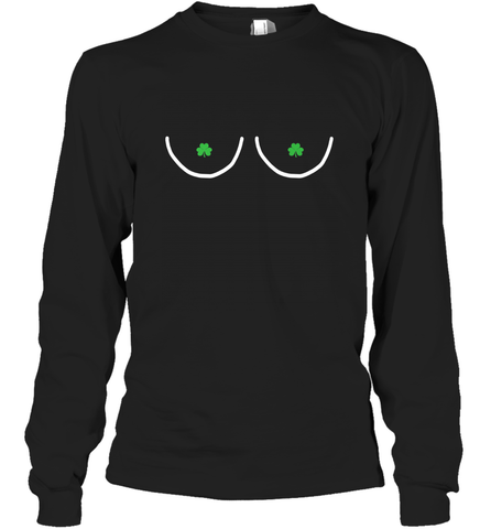 Boob St Patricks Day Nips Feminist Funny Fitted Long Sleeve T-Shirt Long Sleeve T-Shirt / Black / S Long Sleeve T-Shirt - trendytshirts1