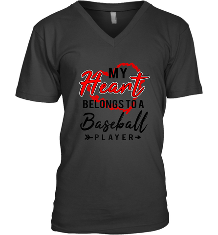 My Heart Belongs To A Baseball Player Valentines Day Gift Men's V-Neck Men's V-Neck / Black / S Men's V-Neck - trendytshirts1