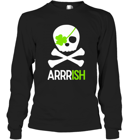 St. Patricks Day Irish Pirate Skull and Cross bones Long Sleeve T-Shirt Long Sleeve T-Shirt / Black / S Long Sleeve T-Shirt - trendytshirts1