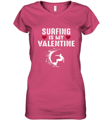 Surfing Is My Valentine Surfer Surfing Gift Women's V-Neck T-Shirt Women's V-Neck T-Shirt - trendytshirts1