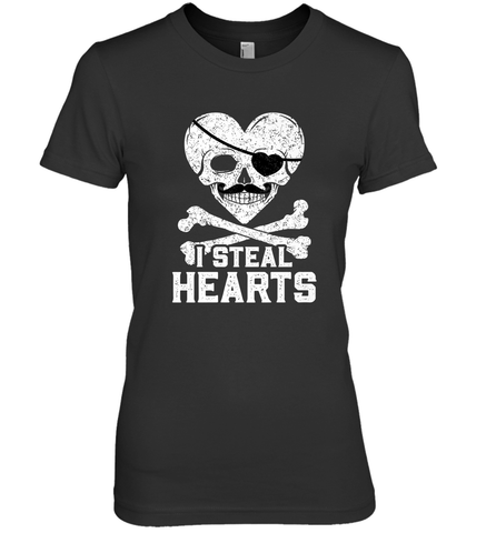 I Steal Hearts Valentine's Day Pirate Skull Art Graphics Women's Premium T-Shirt Women's Premium T-Shirt / Black / XS Women's Premium T-Shirt - trendytshirts1