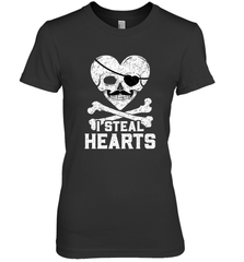 I Steal Hearts Valentine's Day Pirate Skull Art Graphics Women's Premium T-Shirt Women's Premium T-Shirt - trendytshirts1