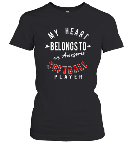 My Heart Belongs To An Awesome Softball Valentines Day Gift Women's T-Shirt Women's T-Shirt / Black / S Women's T-Shirt - trendytshirts1