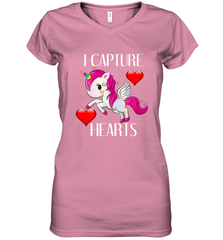 Girls Valentine's Day Unicorn I Capture Hearts Kids Gift Women's V-Neck T-Shirt Women's V-Neck T-Shirt - trendytshirts1