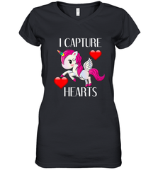 Girls Valentine's Day Unicorn I Capture Hearts Kids Gift Women's V-Neck T-Shirt Women's V-Neck T-Shirt - trendytshirts1