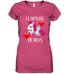 Girls Valentine's Day Unicorn I Capture Hearts Kids Gift Women's V-Neck T-Shirt Women's V-Neck T-Shirt - trendytshirts1