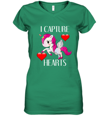 Girls Valentine's Day Unicorn I Capture Hearts Kids Gift Women's V-Neck T-Shirt Women's V-Neck T-Shirt - trendytshirts1