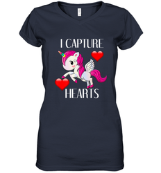 Girls Valentine's Day Unicorn I Capture Hearts Kids Gift Women's V-Neck T-Shirt