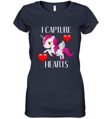Girls Valentine's Day Unicorn I Capture Hearts Kids Gift Women's V-Neck T-Shirt Women's V-Neck T-Shirt - trendytshirts1