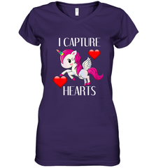 Girls Valentine's Day Unicorn I Capture Hearts Kids Gift Women's V-Neck T-Shirt Women's V-Neck T-Shirt - trendytshirts1