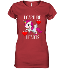 Girls Valentine's Day Unicorn I Capture Hearts Kids Gift Women's V-Neck T-Shirt Women's V-Neck T-Shirt - trendytshirts1