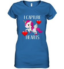 Girls Valentine's Day Unicorn I Capture Hearts Kids Gift Women's V-Neck T-Shirt Women's V-Neck T-Shirt - trendytshirts1