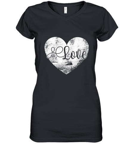 Love Valentines Day Heart Vintage Gift For Men Women Women's V-Neck T-Shirt Women's V-Neck T-Shirt / Black / S Women's V-Neck T-Shirt - trendytshirts1