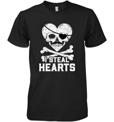 I Steal Hearts Valentine's Day Pirate Skull Art Graphics Men's Premium T-Shirt