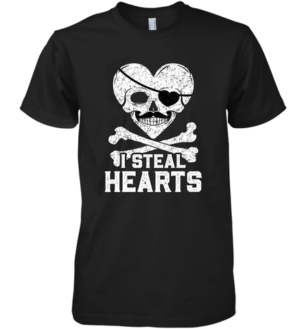 I Steal Hearts Valentine's Day Pirate Skull Art Graphics Men's Premium T-Shirt Men's Premium T-Shirt / Black / XS Men's Premium T-Shirt - trendytshirts1