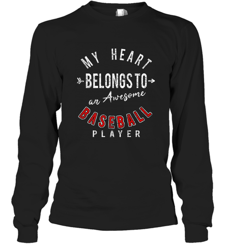 My Heart Belongs To A Baseball Player Valentines Day Long Sleeve T-Shirt Long Sleeve T-Shirt / Black / S Long Sleeve T-Shirt - trendytshirts1