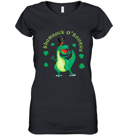 T Rex Dinosaur St. Patrick's Day Irish Funny Women's V-Neck T-Shirt Women's V-Neck T-Shirt / Black / S Women's V-Neck T-Shirt - trendytshirts1