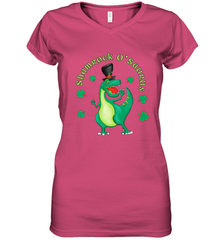 T Rex Dinosaur St. Patrick's Day Irish Funny Women's V-Neck T-Shirt Women's V-Neck T-Shirt - trendytshirts1