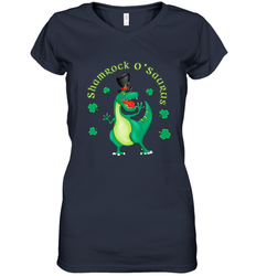 T Rex Dinosaur St. Patrick's Day Irish Funny Women's V-Neck T-Shirt