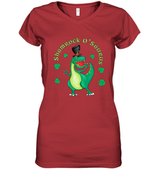 T Rex Dinosaur St. Patrick's Day Irish Funny Women's V-Neck T-Shirt Women's V-Neck T-Shirt - trendytshirts1